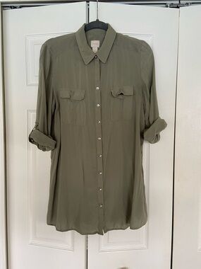 Chico's Olive Green Button-Down Top